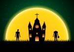 Halloween Castle Headless Zombie Moon  Stock Photo