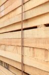 Lumber Stack Focus At Bondage Wire Stock Photo