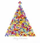 Christmas Tree Decorate By Colorful Beads On White Background Stock Photo