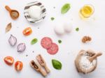 The Ingredients For Homemade Pizza With Ingredients Sweet Basil Stock Photo