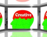 Creative On Brain On Screen Shows Human Creativity Stock Photo