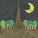 Eiffel Tower, Paris. France In Stitch Style On Paper Texture Bac Stock Photo