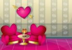 Cartoon  Illustration Interior Valentine Room With Separated Layers Stock Photo