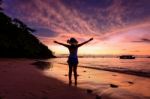 Sunrise On Beach At Mu Koh Similan National Park Stock Photo