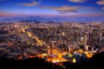 View Of Downtown Cityscape And Seoul Tower In Seoul, South Korea Stock Photo