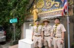 Student 9-10 Years Old, Scout Assembly, Scout Camp In Bangkok Thailand Stock Photo