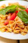 Italian Pasta Farfalle Butterfly Bow-tie And Tomato Sauce Stock Photo