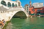 Venice Italy Rialto Bridge View Stock Photo