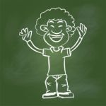 Hand Drawing Happy Man On Green Board - Illustration Stock Photo