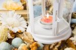 Dried Flowers With Lamp And Candle Stock Photo