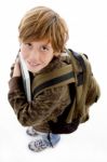 High Angle View Of School Boy Looking At Camera Stock Photo