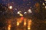 Blurred Rain Background, View Through Wet Car Window Stock Photo