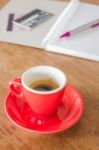 Coffee Break On Business Work Table Stock Photo