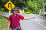 Hitchhiker Women Stock Photo