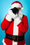 Santa Claus Turns Into A Pro Photographer Stock Photo