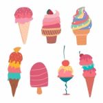 Hand Drawn Pastel Ice Cream Cone Summer Collection Stock Photo