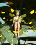 3d Rendering Of A Happy Fairy Sitting On A Big Green Leaf Stock Photo