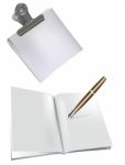 Clip Paper Note Pen Set Stock Photo