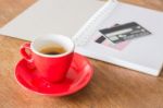 Coffee Break On Business Work Table Stock Photo