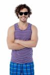 Smiling Confident Guy In Beach Wear Stock Photo