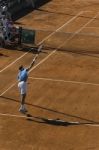 First Serve Of Juan Martin Del Potro During A Practice Day Stock Photo