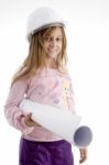 Smiling Girl With Helmet And Chart Stock Photo