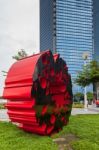 View Of Skyscrapers And Modern Art In Singapore Stock Photo