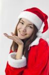 Beautiful Young Santa Clause Woman, Isolated Stock Photo