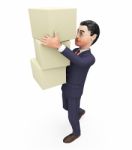 Businessman Carrying Boxes Means Commerce Case And Container Stock Photo