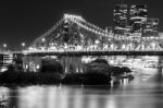 Story Bridge In Brisbane. Black And White Stock Photo