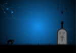 Halloween Gravestone Graveyard Spider Web Cat Thunderbolt Backgr Stock Photo