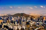 View Of Cityscape And Seoul Tower In Seoul, South Korea. Autumn Stock Photo