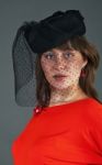 Portrait Of Young Girl In Black Hat With Veil Stock Photo