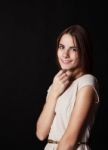 Young Beautiful Smiling Girl In A Bright Dress Stock Photo