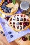 Decorated Homemade Shortcrust Pastry Berry Pies Stock Photo