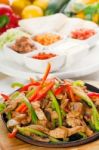 Original Fajita Sizzling Hot  On Iron Plate Stock Photo