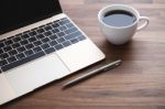 Office Desk With Laptop Stock Photo