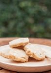 Cashew Cookies On Wooden Plate Stock Photo