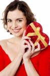 Attractive Woman Holding Valentine Gift Stock Photo