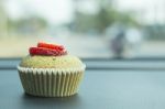 Green Tea Muffin Cupcakes And Strawberry Stock Photo