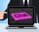 Chat Button Displays Talking Typing Or Texting Stock Photo