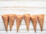 Flat Lay Ice Cream Cones Collection On White Wooden Background  Stock Photo