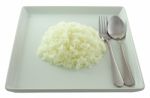 Rice In White Plate Stock Photo