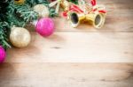 Christmas Present On Dark Wooden Background Stock Photo