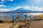 Bicycle At Kawaguchiko And Fuji Mountain, Japan Stock Photo