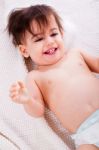 Baby Laughing After The Bath In A White Towel Stock Photo