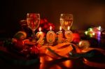 Glasses Of Champagne And New Year Decorations Stock Photo