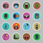 Camera And Accessory Icon Sticker Set  Illustration Stock Photo