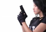 Woman And Gun Stock Photo