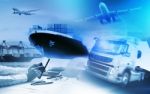 Container Truck ,ship In Port And Freight Cargo Plane In Transport And Import-export Commercial Logistic ,shipping Business Industry Stock Photo